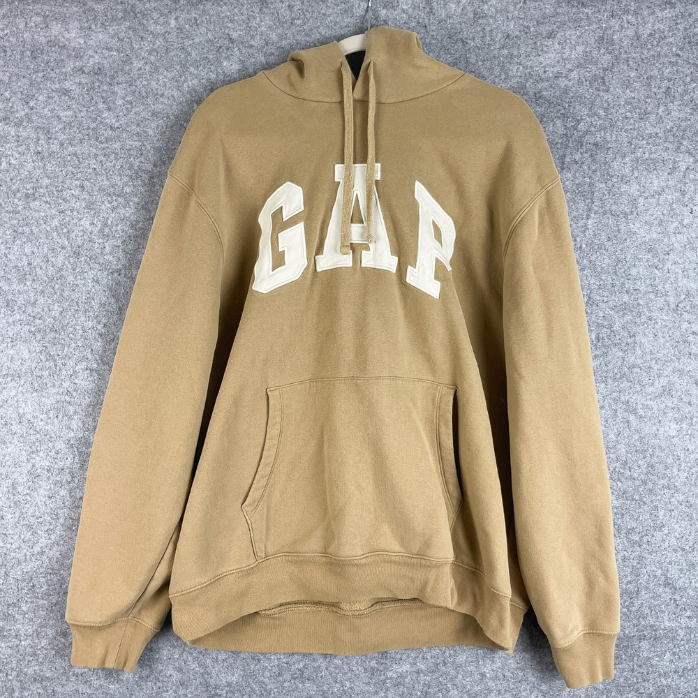 Gap VintageSoft Arch Logo Hoodie Sweatshirt Mens XL Tan Spellout
